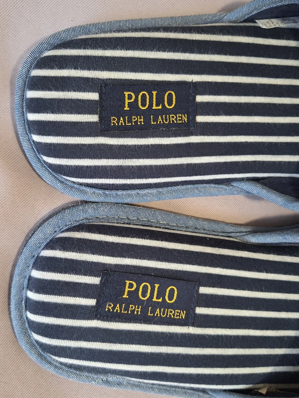 Polo Ralph Lauren Men's Striped Denim Slippers Blue/Navy/White Open Toe US 10